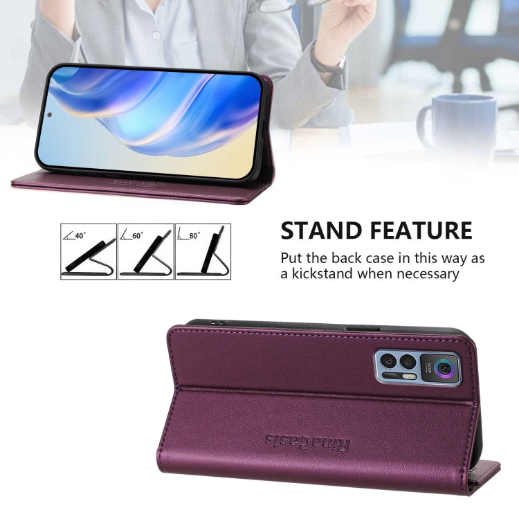 Funda de Cuero con Doble Pliegue y Succión Magnética Rfid para TCL 30 4G/30 5G/30+ Rc01 (Violeta)