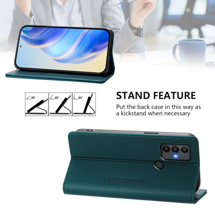 Funda de Cuero con Doble Pliegue y Succión Magnética RFID para TCL 30 SE RC01 (Verde Oscuro)