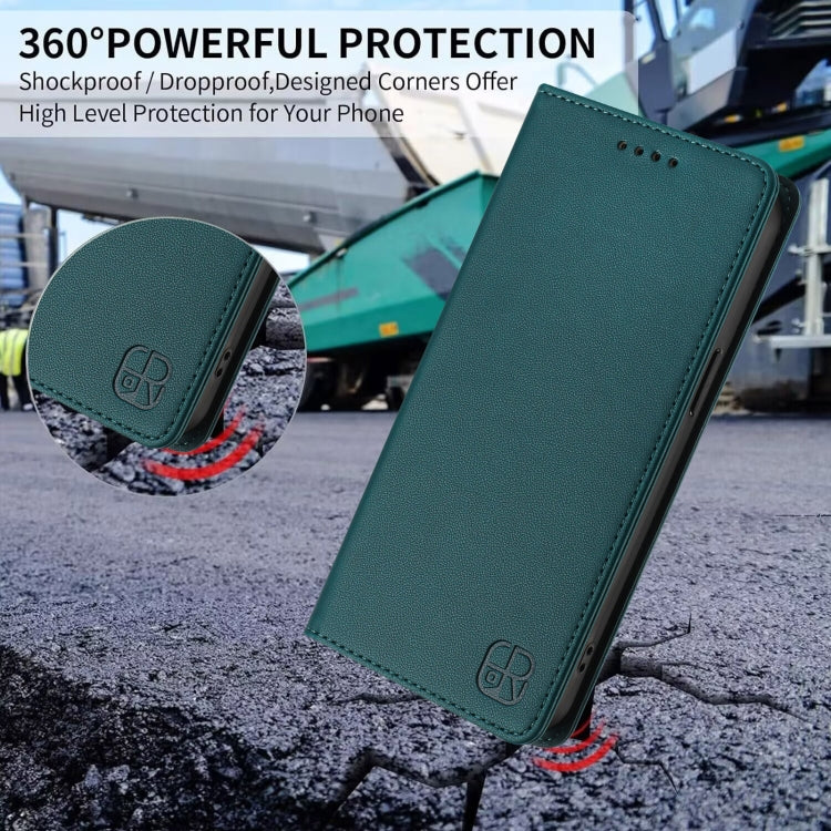 Funda de Cuero con Doble Pliegue y Succión Magnética RFID para TCL 30 SE RC01 (Verde Oscuro)