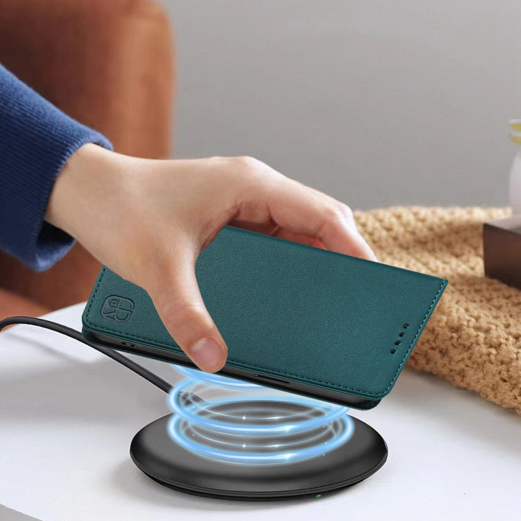 Funda de Cuero con Doble Pliegue y Succión Magnética RFID para TCL 30 SE RC01 (Verde Oscuro)