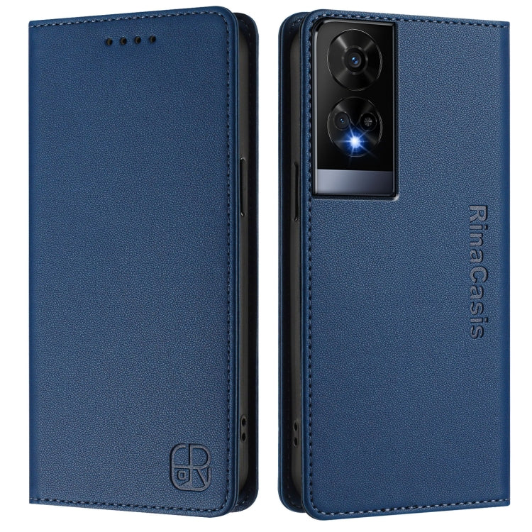 Funda de Cuero con Doble Pliegue y Succión Magnética Rfid para TCL 50 Xe Rc01 (Azul Oscuro)