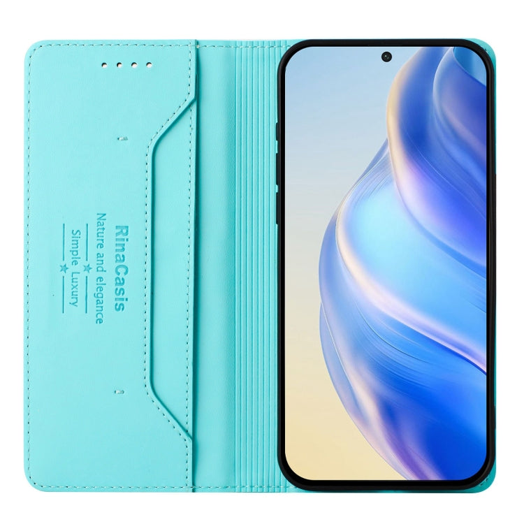 Funda de Cuero con Doble Pliegue y Succión Magnética Rfid para TCL 50 Xl 5G Rc01 (Verde Menta)