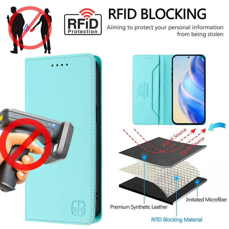 Funda de Cuero con Doble Pliegue y Succión Magnética Rfid para TCL 50 Xl 5G Rc01 (Verde Menta)