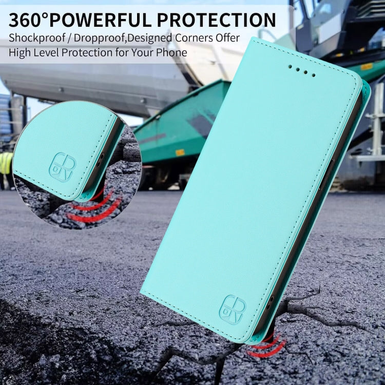 Funda de Cuero con Doble Pliegue y Succión Magnética Rfid para TCL 50 Xl 5G Rc01 (Verde Menta)