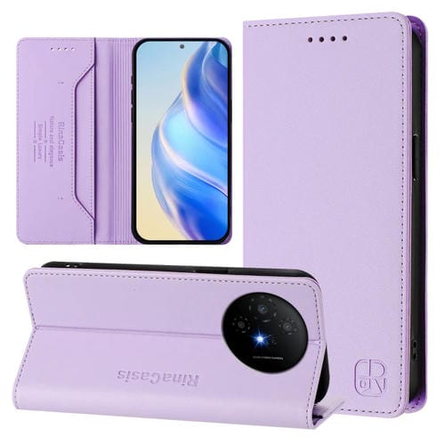 Funda de Cuero con Doble Pliegue y Succión Magnética Rfid para TCL 50 Xl 5G Rc01 (Morado Claro)