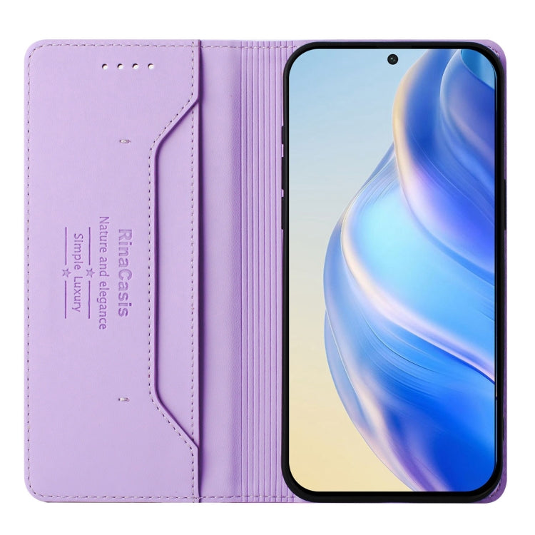 Funda de Cuero con Doble Pliegue y Succión Magnética Rfid para TCL 50 Xl 5G Rc01 (Morado Claro)