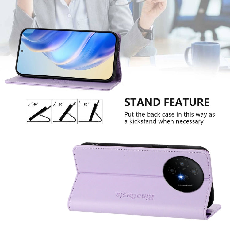 Funda de Cuero con Doble Pliegue y Succión Magnética Rfid para TCL 50 Xl 5G Rc01 (Morado Claro)