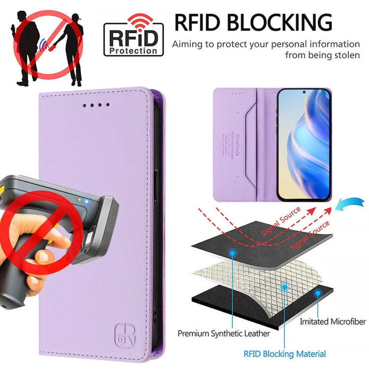 Funda de Cuero con Doble Pliegue y Succión Magnética Rfid para TCL 50 Xl 5G Rc01 (Morado Claro)