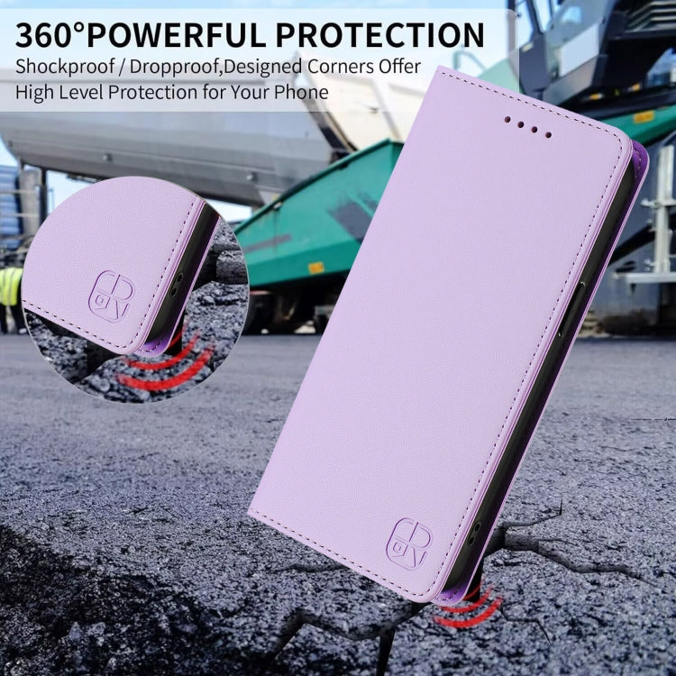 Funda de Cuero con Doble Pliegue y Succión Magnética Rfid para TCL 50 Xl 5G Rc01 (Morado Claro)