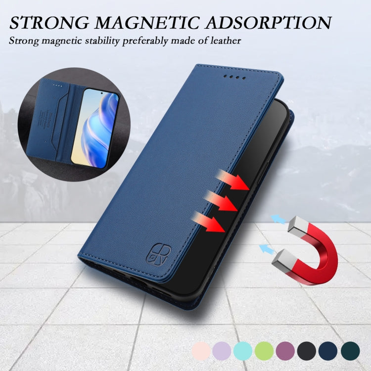 Funda de Cuero con Doble Pliegue y Succión Magnética Rfid para Teléfono TCL 502 Rc01 (Azul Oscuro)