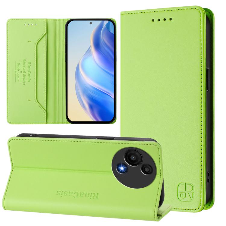 Funda de cuero con doble pliegue y succión magnética RFID para TCL 605/60 SE RC01 (verde hierba)