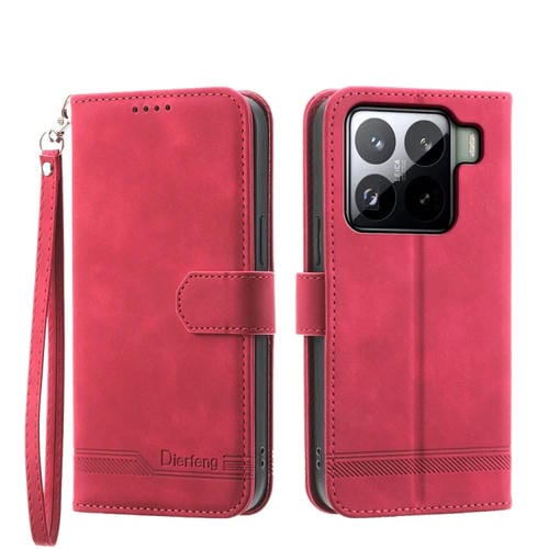 Funda De Teléfono Híbrida De Cuero Pu Y Tpu Dierfeng Dream Line Para Xiaomi 15 (Rojo)
