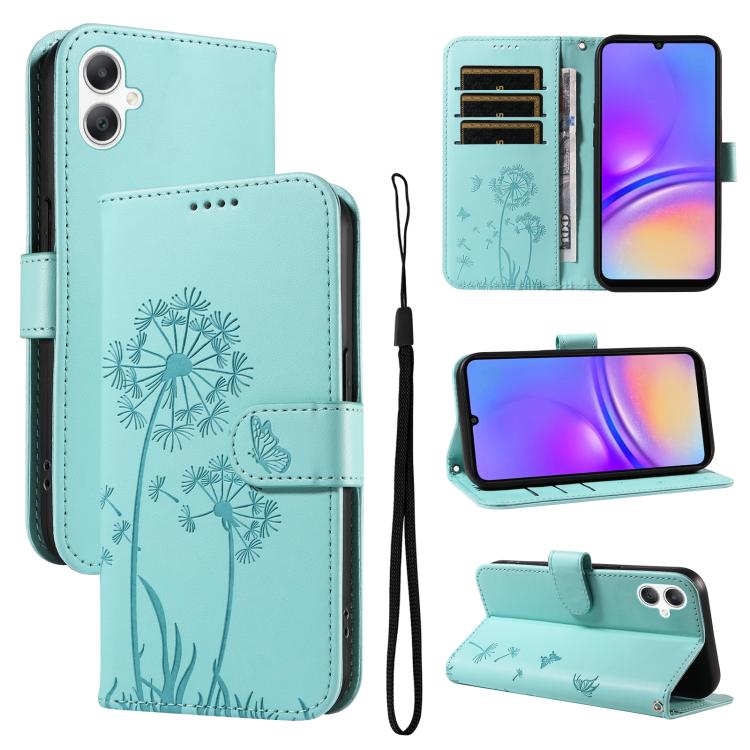 Funda de cuero con tapa y diseño de diente de león en relieve para Samsung Galaxy A07 5G (verde)
