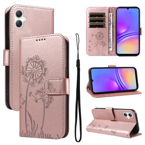 Funda de piel con tapa y diseño de diente de león en relieve para Samsung Galaxy A07 5G (oro rosa)
