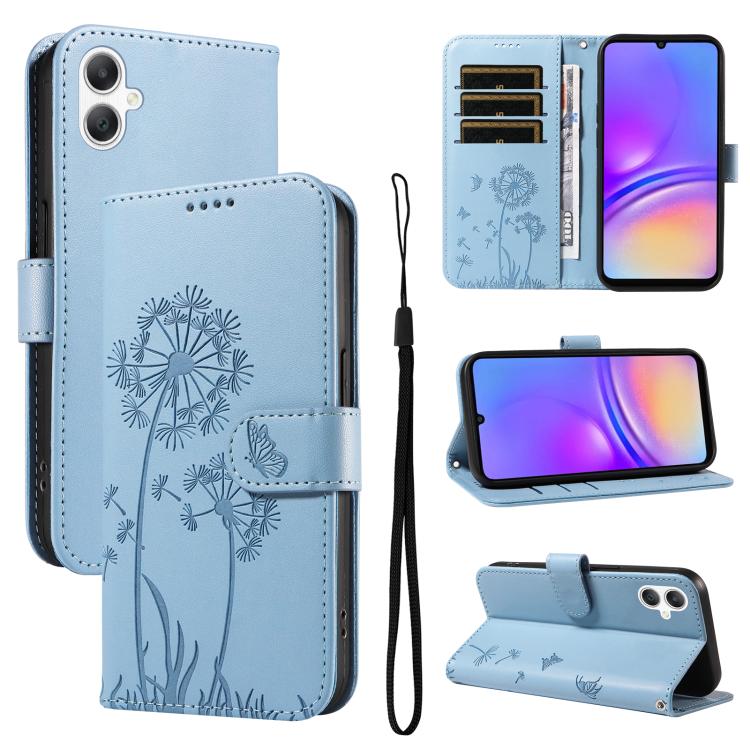 Funda de piel con tapa y diseño de diente de león en relieve para Samsung Galaxy A07 5G (azul cielo)
