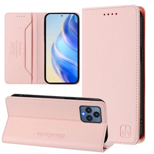 Funda de Cuero T-Mobile Revvl 6 5G/6X Rc01 con Doble Pliegue y Succión Magnética Rfid (Rosa)