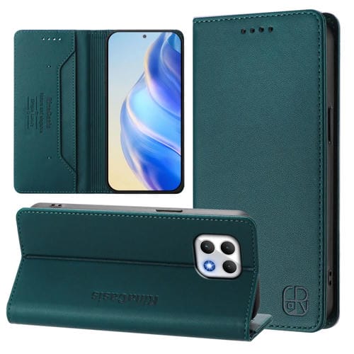 Funda de Cuero T-Mobile Revvl 7 5G Rc01 con Doble Pliegue y Succión Magnética (Verde Oscuro)