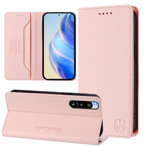 Funda de Cuero Sony Xperia 5 IV Rc01 con Doble Pliegue y Succión Magnética (Rosa)