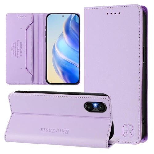 Funda de Cuero Sony Xperia 5 Vi 2024 Rc01 con Doble Pliegue y Succión Magnética (Morado Claro)