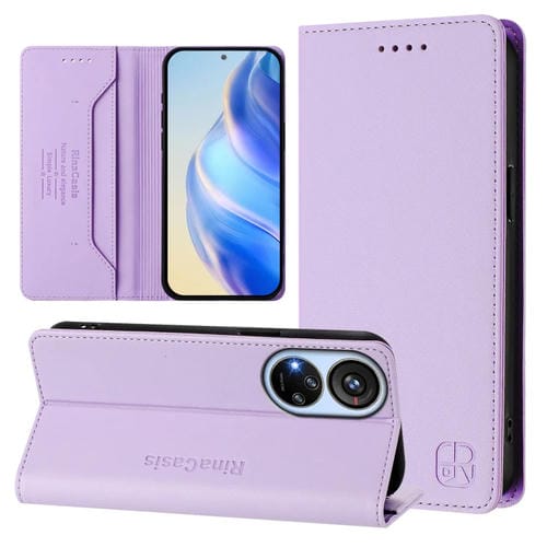 Funda de Cuero con Doble Pliegue y Succión Magnética Rfid para ZTE Blade V40S Rc01 (Morado Claro)
