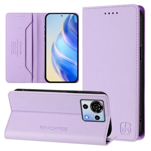 Funda de Cuero con Doble Pliegue y Succión Magnética Rfid para ZTE Blade V50 Vita Rc01 (Morado Claro)