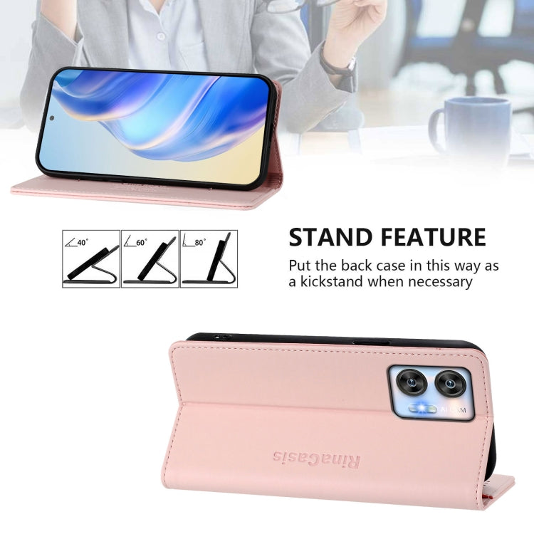 Funda de Cuero Rfid con Doble Pliegue y Succión Magnética para Oukitel C35 Rc01 (Rosa)