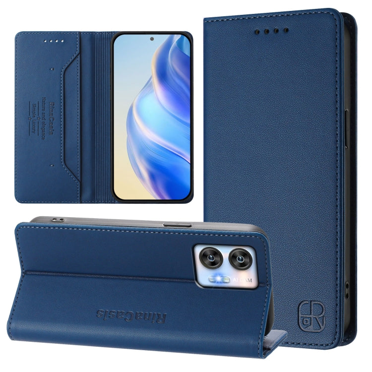 Funda de Cuero Rfid con Doble Pliegue y Succión Magnética para Oukitel C35 Rc01 (Azul Oscuro)