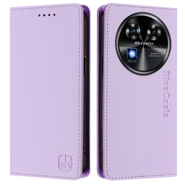 Funda de Cuero Rfid con Doble Pliegue y Succión Magnética para Oukitel C37 Rc01 (Morado Claro)