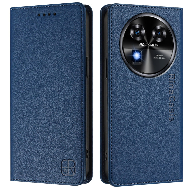 Funda de Cuero Rfid con Doble Pliegue y Succión Magnética para Oukitel C37 Rc01 (Azul Oscuro)