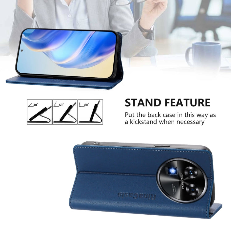 Funda de Cuero Rfid con Doble Pliegue y Succión Magnética para Oukitel C37 Rc01 (Azul Oscuro)