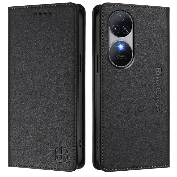Funda de Cuero Rfid con Doble Pliegue y Succión Magnética para Oukitel C38 Rc01 (Negra)