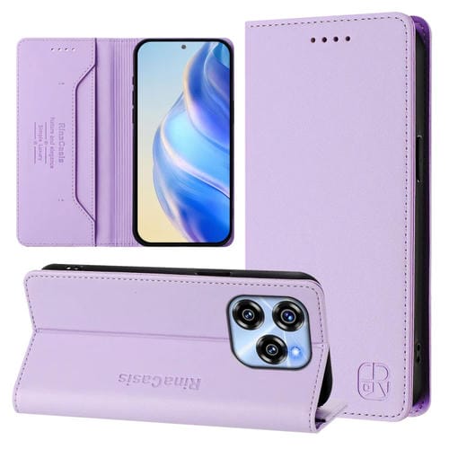 Funda de Cuero Rfid con Succión Magnética y Doble Pliegue para Oukitel C50 Rc01 (Morado Claro)