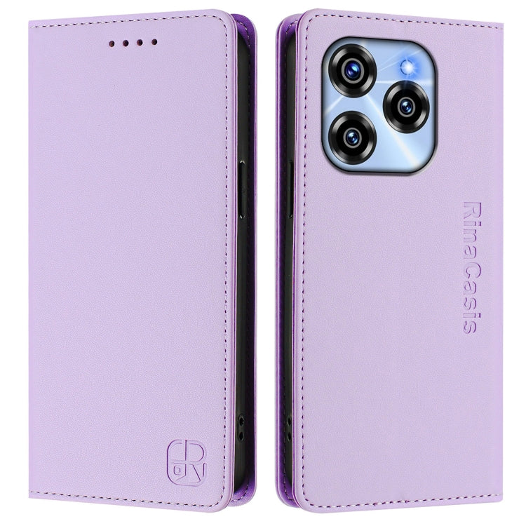 Funda de Cuero Rfid con Succión Magnética y Doble Pliegue para Oukitel C50 Rc01 (Morado Claro)