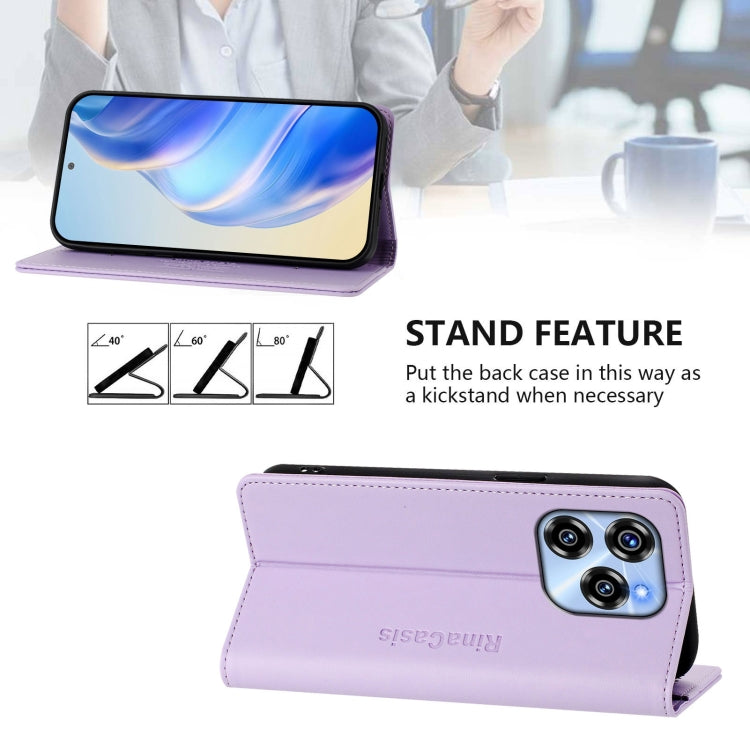 Funda de Cuero Rfid con Succión Magnética y Doble Pliegue para Oukitel C50 Rc01 (Morado Claro)