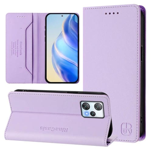 Funda de Cuero Rfid con Succión Magnética y Doble Pliegue para BlackView A53 Rc01 (Morado Claro)