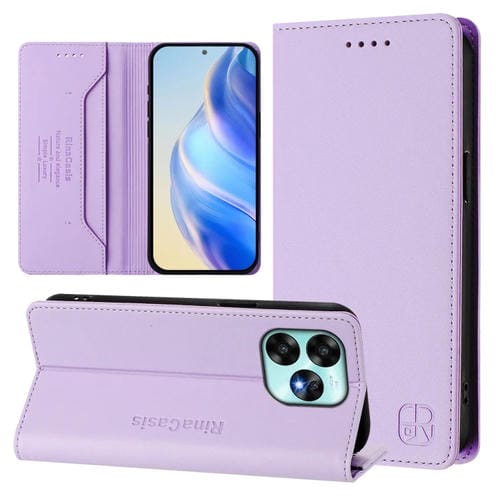 Funda de Cuero con Doble Pliegue y Succión Magnética Rfid para Teléfono Umidigi A15/A15C/A15T Rc01 (Morado Claro)