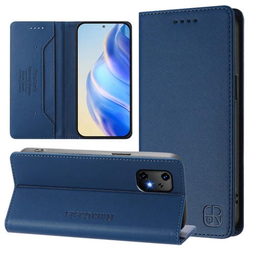 Funda de Cuero Rfid Umidigi Bison X20 Rc01 con Doble Pliegue y Succión Magnética (Azul Oscuro)