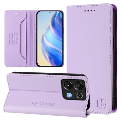 Funda de Cuero con Doble Pliegue y Succión Magnética RFID para Umidigi G9 5G Rc01 (Morado Claro)