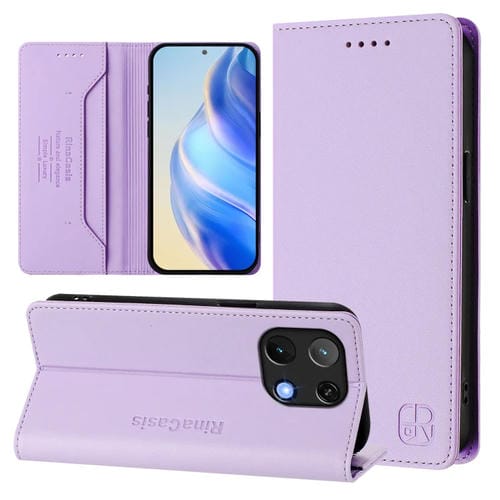 Funda de Cuero con Doble Pliegue y Succión Magnética RFID para Umidigi Note 90 Rc01 (Morado Claro)