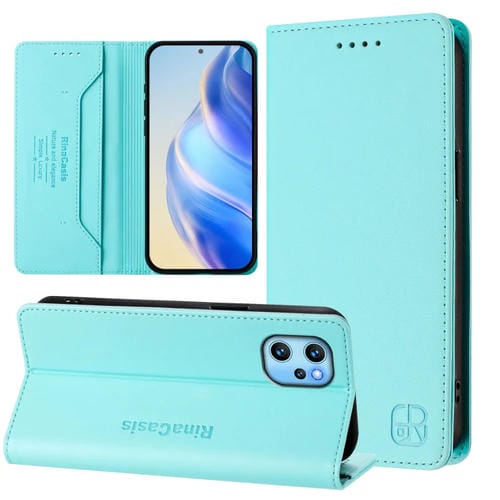Funda de Cuero Rfid con Doble Pliegue y Succión Magnética para Umidigi Power 7 Max Rc01 (Verde Menta)