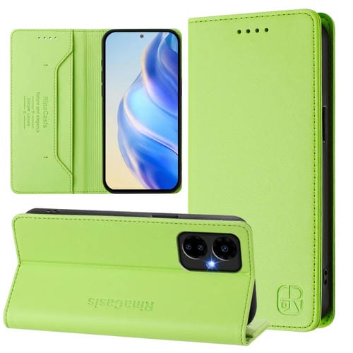 Funda de Cuero con Doble Pliegue y Succión Magnética para Boost Mobile Celero 5G 2024/3 Rc01 (Verde Hierba)