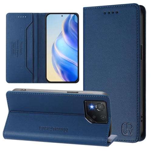 Funda de Cuero Rfid con Doble Pliegue y Succión Magnética para Asus Rog Phone 8/8 Pro Rc01 (Azul Oscuro)