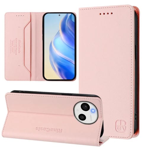Funda de Cuero con Doble Pliegue y Succión Magnética RFID para Sharp Aquos Sense9 Rc01 (Rosa)