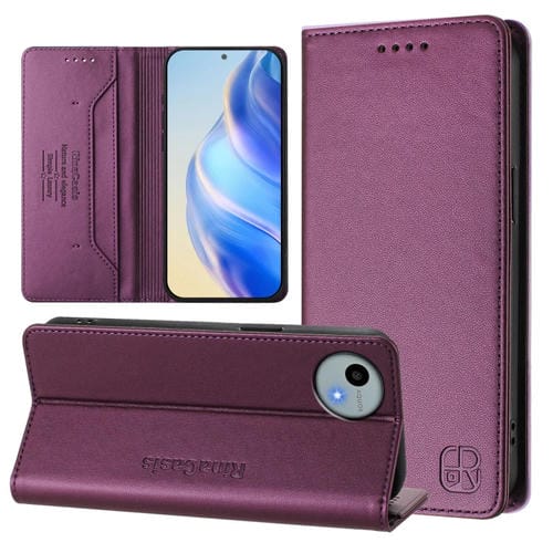 Funda de Cuero para Sharp Aquos Wish4 Sh-52E Rc01 con Doble Pliegue y Succión Magnética Rfid (Violeta)