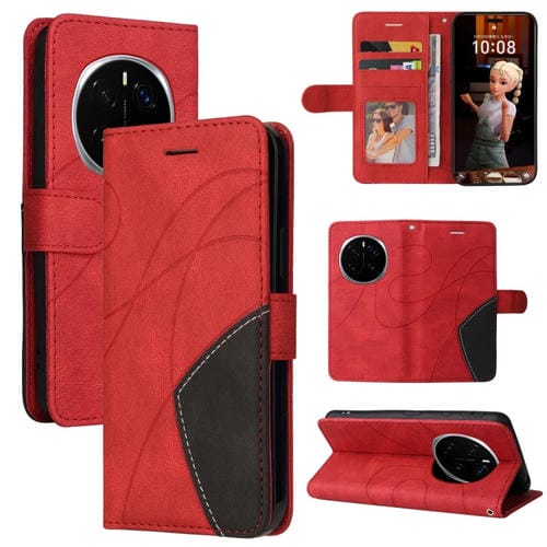Funda de Cuero con Tapa y Empalme Dos Colores para Honor Magic7 Pro (Roja)