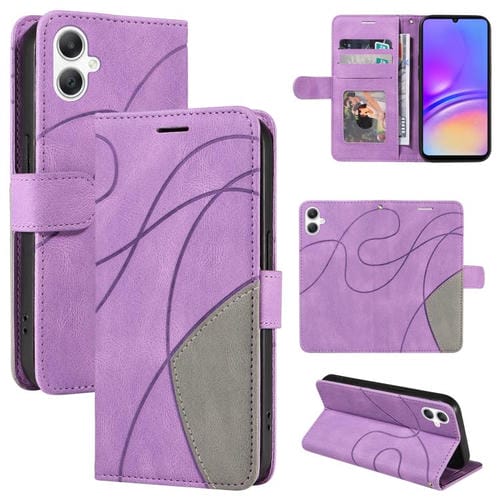 Funda de cuero con tapa y dos colores para Samsung Galaxy A07 5G (morado)