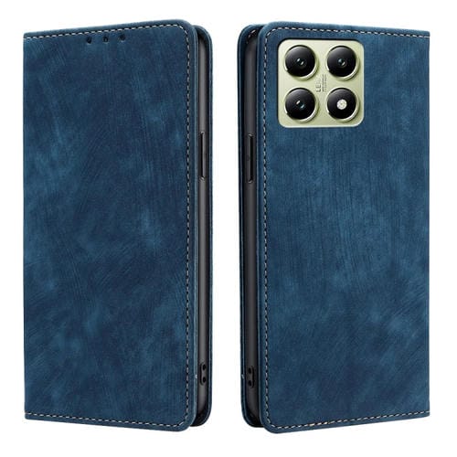 Funda De Cuero Magnética Con Cepillo Antirrobo Rfid Para Teléfono Xiaomi 14T 5G (Azul)