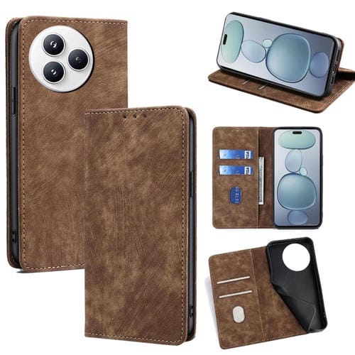 Funda de cuero magnética con cepillo y antirrobo RFID para Xiaomi Civi 5 Pro 5G (marrón)