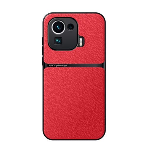 Funda para Teléfono Xiaomi Mi 11 Pro de Piel de Lichi con Cobertura Total Magnética y a Prueba de Golpes (Roja)