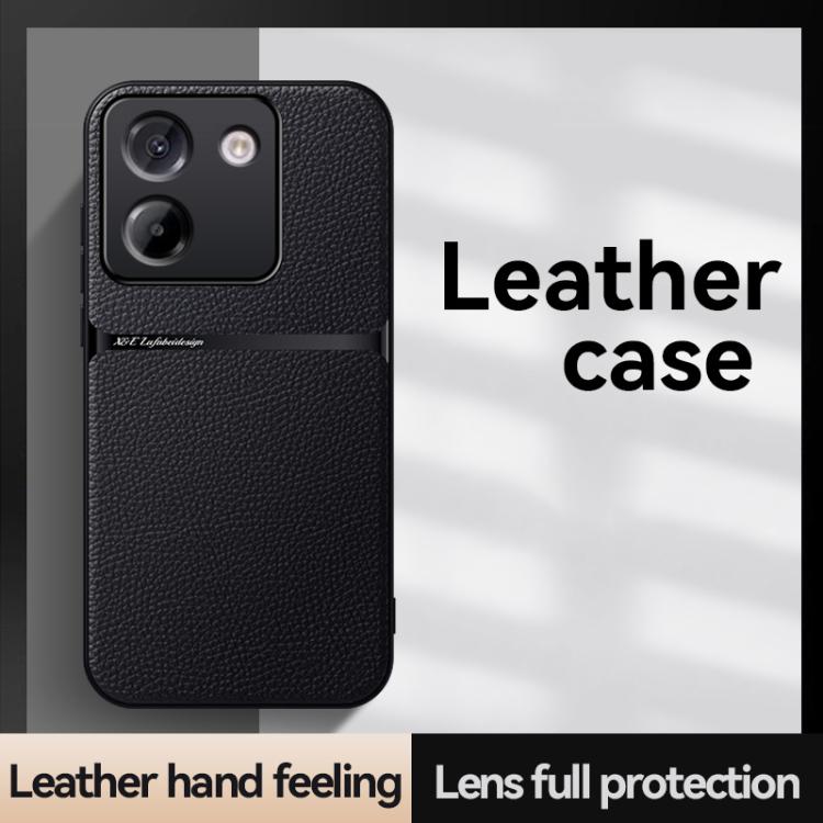 Funda magnética de cuero Litchi para Xiaomi Poco M7 Pro 5G, con cobertura total, a prueba de golpes (negra)